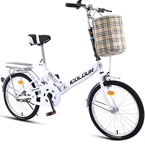 Folding Bike : RUZNBAO foldable bicycle 20-inch Folding Bicycle Single Speed Male Female Adult Student City Commuter Outdoor Sport Bike with Basket (Color : White)