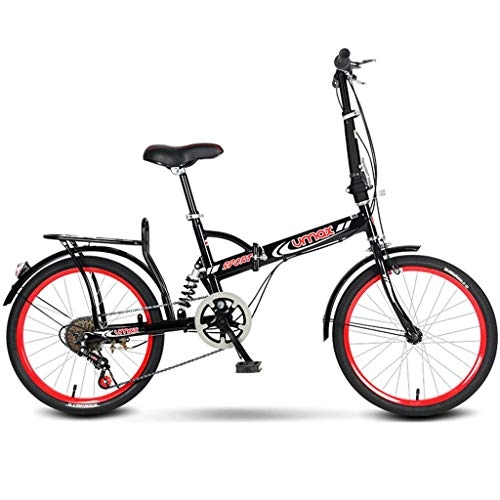 Folding Bike : RUZNBAO foldable bicycle 20inch Portable Folding Bicycle Shock-absorbing Bicycle Women and Man City Commuter Bicycle, Red-Black (Color : 6 Speeds)
