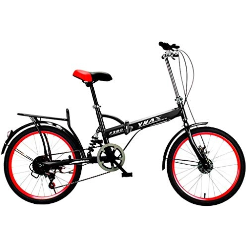 Folding Bike : RUZNBAO foldable bicycle Folding Bicycle Variable 6 Speed Portable Adult Student City Commuter Bicycle, Red-Black
