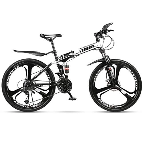 Folding Bike : RUZNBAO foldable bicycle Folding Bike-26 Inch Wheel Variable Speed Mountain Bike Double Shock Absorption System Women Man Outdoor Sports Bicycle，Large (Color : White, Size : 27 Speeds)