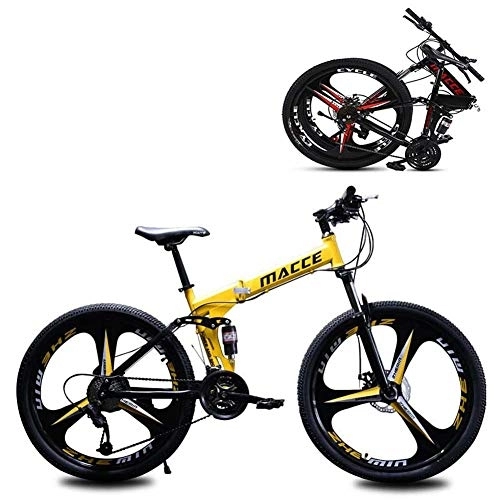 Folding Bike : RZiioo Foldable Mountain Bike MTB Bicycle 24 / 26 Inches 21 / 24 / 27 Speed Steel Frame Dual Disc Brake Folding Bike, Yellow, 24 Inches 24 Speed