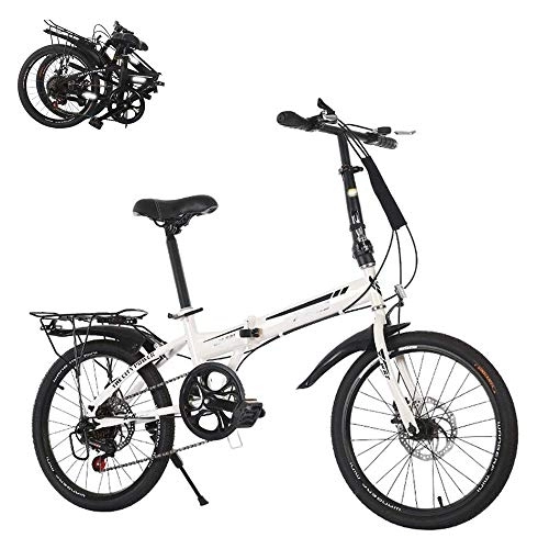 Folding Bike : SEESEE.U Folding Adult Bicycle, 6-speed Variable Speed 20-inch Fast Folding Bicycle, Front and Rear Double Disc Brakes, Adjustable Breathable Seat, High-strength Body