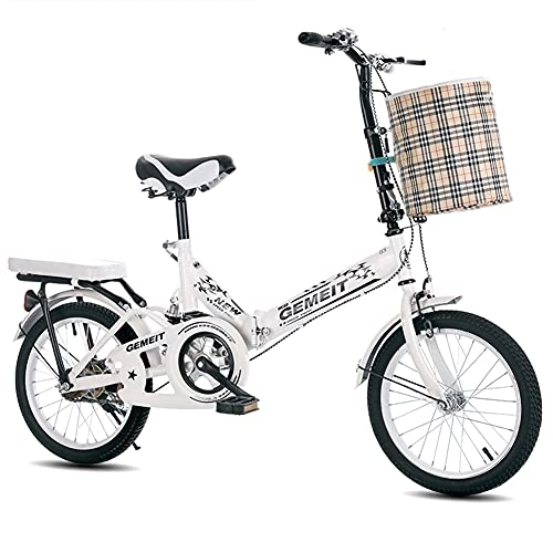 Folding Bike : SHANJ Folding Kids Bike for Children Teens, 16 / 20 Inch Boy and Girl Portable Outdoor Road Bicycle, Soft Tail Cruiser Bike, Double Brakes and Back Seat, Cloth Basket