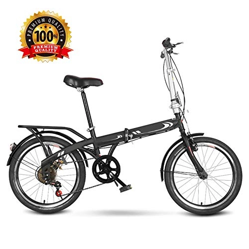 Folding Bike : SHIN Foldable Adult Bicycle 20 Inch, Unisex Lightweight Commuter Bike, 6-Speed MTB Folding Bicycle, Mountain Bike / Black