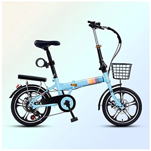 Folding Bike : SLDMJFSZ Folding Bike, 20 inch 7 Speed 5 knives Variable Speed Foldable Bicycle with Disc Brakes Non-slip Wheels for Boy Girl, Rainbow Blue