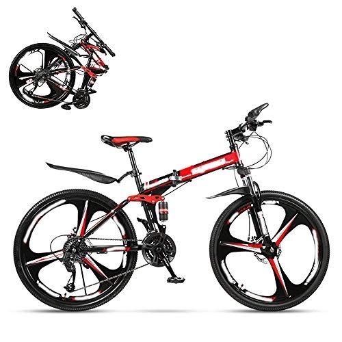 Folding Bike : SLRMKK Folding Adult Bicycle, 24 Inch Variable Speed Mountain Bike, Double Shock Absorber for Men and Women, Dual Discbrakes, 21 / 24 / 27 / 30 Speed Optional