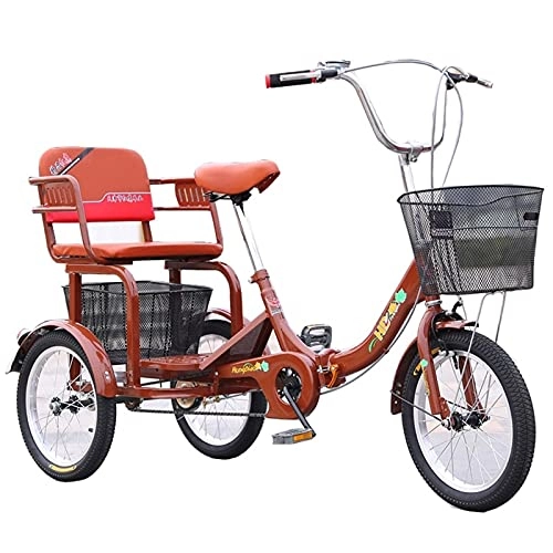 Folding Bike : SN Adult Folding Tricycle, 1 Speed Foldable Adult Trike, 16 Inch 3 Wheel Bikes With Low Step-Through, Adjustable Manpower Pedal Bicycle With Basket For Adult (Color : Brown)