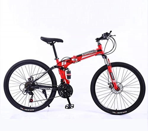 Folding Bike : Sports Folding Bicycle Mountain Bikes, 21 / 24 / 27 Speed Steel Frame Double Shock Absorption Bicycle, 24 / 26 Inch (Color : Red, Size : 24 inch 24 speed)