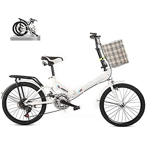 Folding Bike : Student Folding Bicycle, 20 Inch Folding Carrier Bicycle, Men And Women Folding Variable Speed Bicycle Shock Absorption Bicycle, White Outdoor Riding