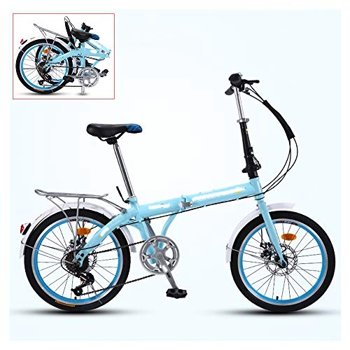 Folding Bike : SUIBIAN Folding Adult Bicycle, 7-speed Ultra-light Portable Bicycle, 3-step Quick Folding, Double-disc Brake, Adjustable and Comfortable Saddle, 16 / 20 Inch 4 Colors, Blue, 16