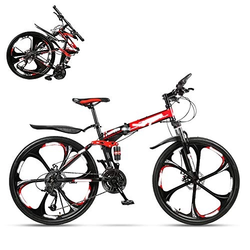 Folding Bike : SUIBIAN Folding Adult Bike, 26 Inch Dual Shock Absorption Off-road Racing, 21 / 24 / 27 / 30 Speed Optional, Lockable U-shaped Front Fork, 4 Colors, Including Gifts, Red, 27