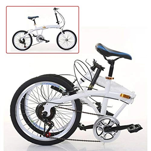 Folding Bike : sujrtuj 20 Inch White Folding Bike Unisex Adult 7 Speed Gear Lever Double V Brakes Folding City Bike