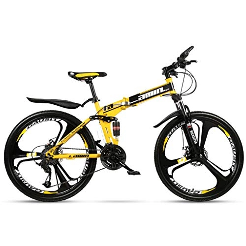Folding Bike : SXRKRZLB Folding Bikes City Commuter Bicycle With Basket Folding Bicycle Portable Variable Speed 24 Speed Bicycle For Adult Students (Color : Yellow)