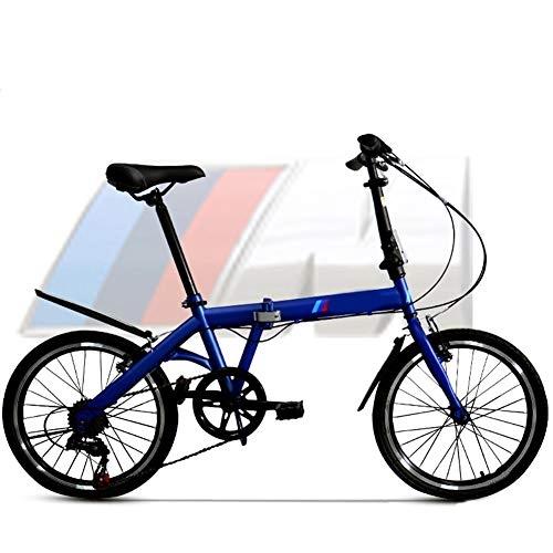 Folding Bike : SYCHONG 20 Inch Folding Bike, High Carbon Steel Folding Frame, 6Speed, Damping, Available for Adults Children, Blue