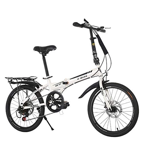 Folding Bike : SYCHONG 20 Inch Speed Folding Bike Adult, Adjustable Seat And Body Height, Front And Rear Disc Brakes, White