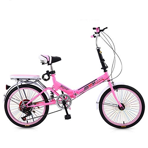 Folding Bike : SYCHONG 20 Inchfolding Bike - 6 Speed Folding Bike, with Front And Rear V Brake System Shock Absorb, Ultralight Folding Bicycle, Pink