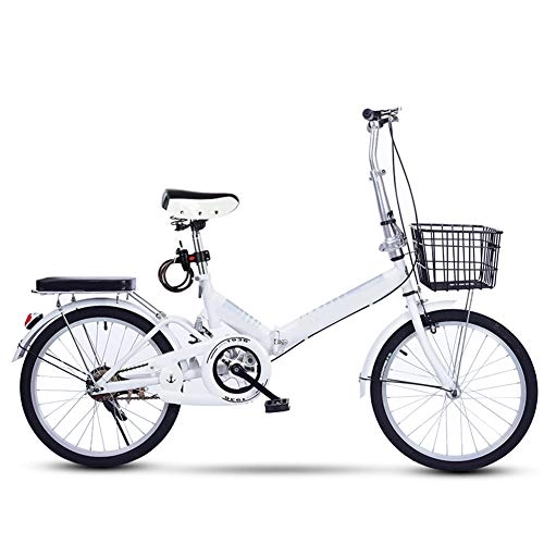 Folding Bike : SYCHONG 20Inch Folding Bike, Lightweight High Carbon Steel Chejia, Foldable Compact Bicycle with With Front+Rear Fender Double Brake, White