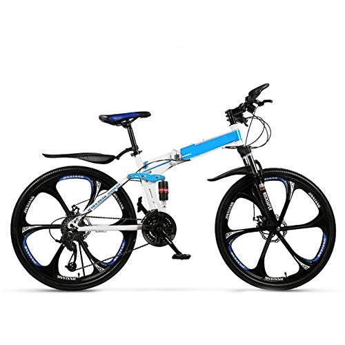 Folding Bike : SYCHONG 21 Speed Foldable Bike, 26 / 24 Inch Folding Bicycle, Double Disc Brake, Small Portable Male And Female Leisure Bicycle, Blue, 24inches26inches