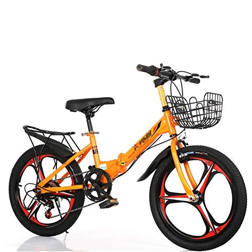 Folding Bike : SYCHONG Child Mountain Bike Variable Speed Folding Bicycle Child MTB Three-Knife Wheel Double Brake, Orange, 16inch