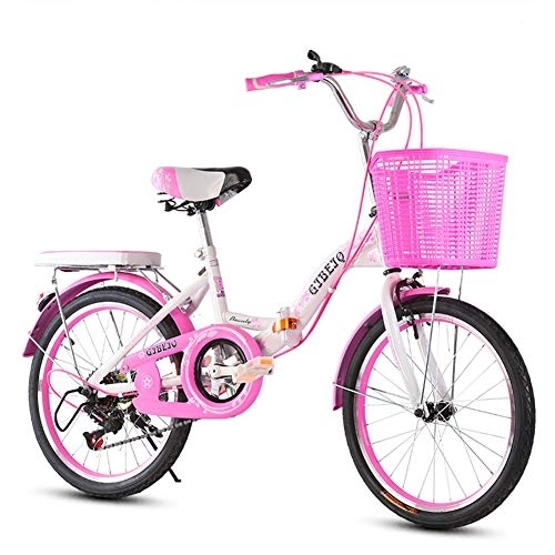 Folding Bike : SYCHONG Children's Folding Bicycle, Variable Speed, Girl Stroller with Adjustable Seat, 11-17 Bicycle Aged Student Bicycle, Lightweight, 1Pink, 24inches
