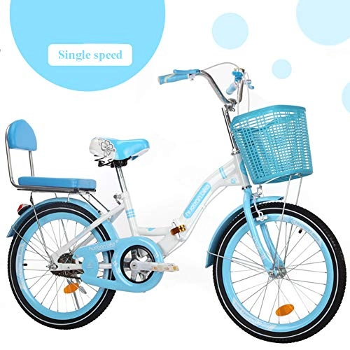 Folding Bike : SYCHONG Folding Bicycle, Single Speed, Rear Carry Rack, with Adjustable Seat And Handlebar, Student Bicycle, Blue, 18inches