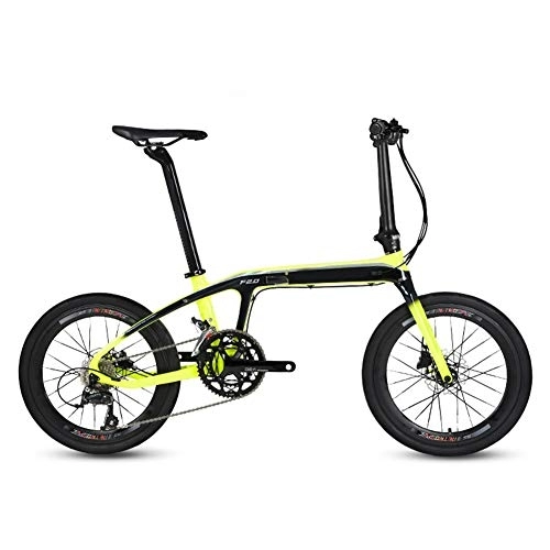 Folding Bike : SYCHONG Folding Bike - 20 Inch Folding Bike, Ultralight Foldable Carbon Fiber Frame, 16-Speed Dual Disc Brake Folding Bicycle, Yellow