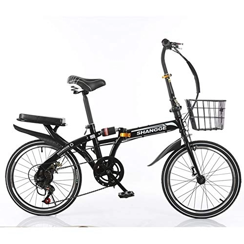 Folding Bike : SYCHONG Folding Bike 20Inch, Folding City Bike, Variable Speed, Shock Absorption Disc Brake, Spoke Wheel, Fully Assembled, Available for Adults Children, Black