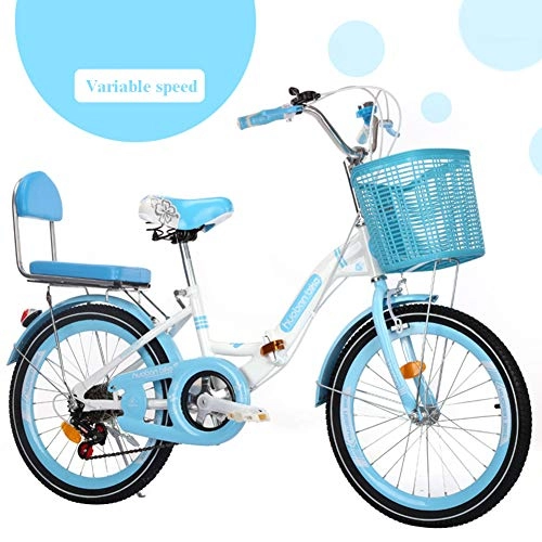 Folding Bike : SYCHONG Folding Bike, 7 Speed, Lightweight Iron Frame, Foldable Compact Bicycle with Adjustable Seatand Wear-Resistant Tire, Blue, 18inches