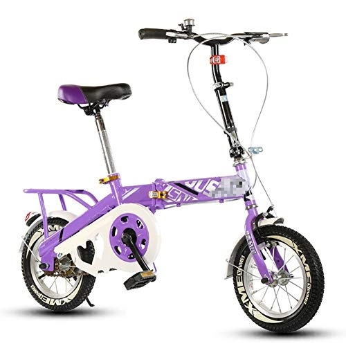 Folding Bike : SYCHONG Folding Bike, Children's Folding Bicycle, Lightweight Aluminum Frameseat Adjustable, Double Brake, 1Purple, 12inches