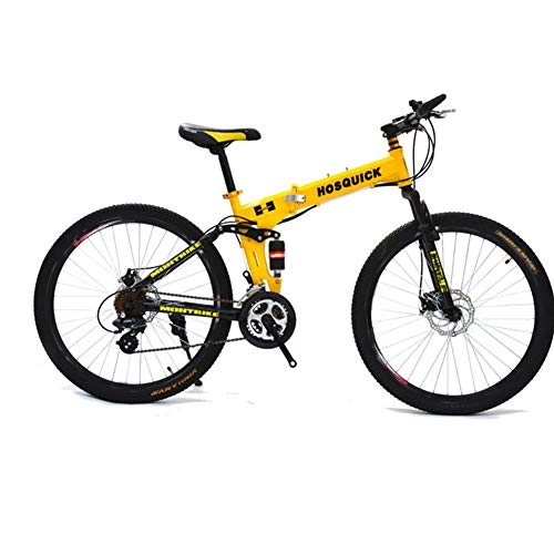 Folding Bike : SYCHONG Mountain Bike 24 Inches Spoke Wheels Dual Suspension Folding Bike 21 / 24 Speed MTB Bicycle, Yellow, 21speed