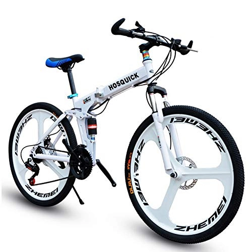 Folding Bike : SYCHONG Mountain Bike Three-Knife Wheel Dual Suspension Folding Bike 30Speed MTB Bicycle, White, 26inches