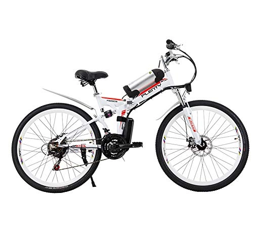 Folding Bike : SYLTL 24 / 26 Inch Folding E-bike with 8AH Lithium-Lon Battery Mountain Cycling Bicycle Adult Power Mountain Bike, White, 24inches