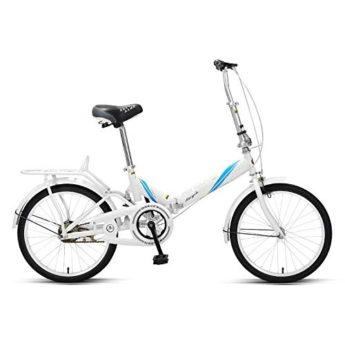 Folding Bike : SYLTL Foldable Bike Unisex Adult Child 20 Inches Suitable for Height 135-185cm Disc Brake Folding City Bicycle, White