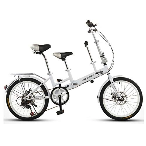 Folding Bike : SYLTL Two People Tandem Bicycle Suitable for Height 140-185cm Mountain Travel and Sightseeing Portable Parent-Child Double Bike Entertainment, Blackwhite