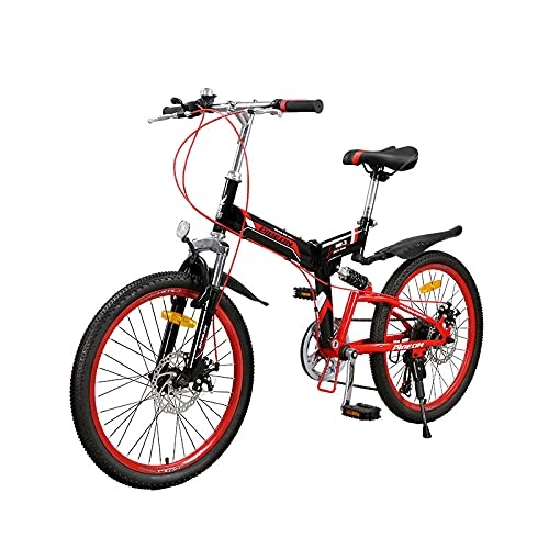 Folding Bike : TANGIST Universal Folding Bicycle, 22-inch Wheels, 7 Speeds, Light And Easy To Fold And Shock Absorption, Very Suitable For Urban And Rural Travel, Red