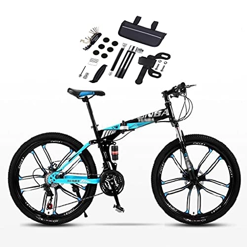 Folding Bike : Tbagem-Yjr 24 Inch 10 Knife Wheels Mountain Foldable Bicycle, Suitable For Adult Teenagers Mechanical Disc Brake With Full Suspension Color: A-C (Color : A)