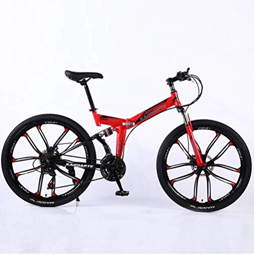 Folding Bike : Tbagem-Yjr 24 Inch Mountain Bike For Adults, Double Disc Brake City Road Bicycle 21 Speed Mens MTB (Color : Red)