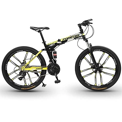 Folding Bike : Tbagem-Yjr 24 Inches 21 Speed Foldable Mountain Bicycle Folding Bike, 10 Knife Wheels Carbon Steel Frame Bike With Dual Disc Brakes Lightweight Bike For Adult Color: A-D (Color : B, Speed : 27speed)