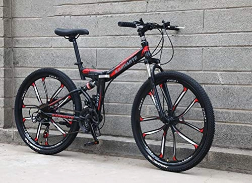 Folding Bike : Tbagem-Yjr 24 Speed Sports Leisure Mountain Bike For Adults - Shock Absorption Shifting Soft Tail Folding Bicycle (Color : Black red)