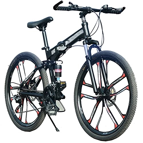Folding Bike : Tbagem-Yjr 26 Inch Men's Mountain Bikes, Mountain Bike Aluminum Outdoor Cycling Bicycle 21 / 24 / 27 / 30 Speed Folding Aluminum 10 Knife Wheels Black (Size : 24speed)