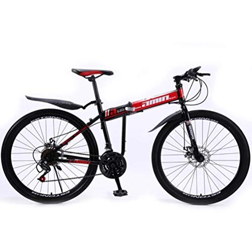 Folding Bike : Tbagem-Yjr 26 Inch Mountain Bike, Dual Suspension Folding Bike City Road Bicyclefor Adults (Color : Red, Size : 30 speed)