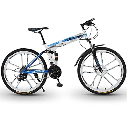 Folding Bike : Tbagem-Yjr 26 Inch Mountain Bikes 30 Speed Bicycle 10 Knife Wheels Full Suspension Folding MTB Bikes For Men Or Women Foldable Frame With Disc Brake Color: A-D (Color : B, Speed : 30speed)