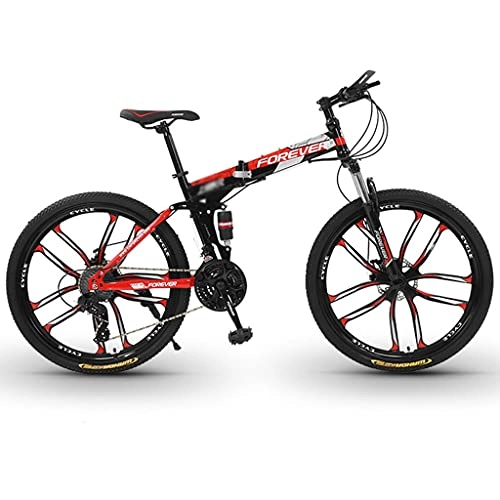 Folding Bike : Tbagem-Yjr 26 Inch Mountain Folding Bikes, 21 / 24 / 27 / 30 Speed Bicycle 10 Knife Wheels Full Suspension MTB Bikes For Men Or Women Foldable Frame With Disc Brake Color: A-D (Color : A, Speed : 24speed)
