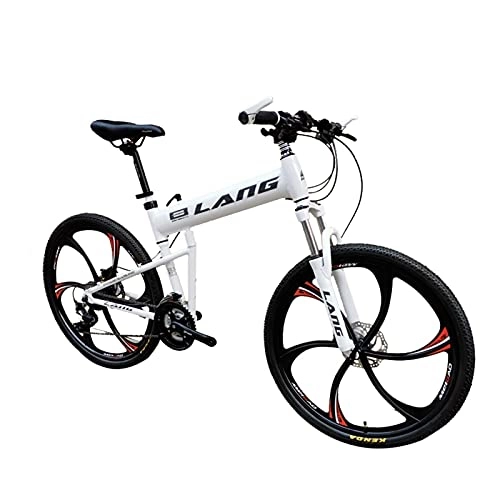 Folding Bike : Tbagem-Yjr 27.5 Inch 6 Spoke Wheels 27 / 30 Speed Mountain Bike Adult Full Suspension Folding Bicycle Dual Suspension Bicycle White (Size : 30speed)