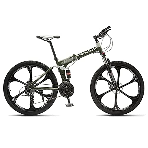 Folding Bike : Tbagem-Yjr 6 Knife Wheels Mountain Bicycles 26 Inch Dual Disc Brakes Folding Mountain Bikes 21 / 24 / 27 / 30 Speed Women / men Crosscountry Bicycle Color:A, B (Color : B, Speed : 30speed)