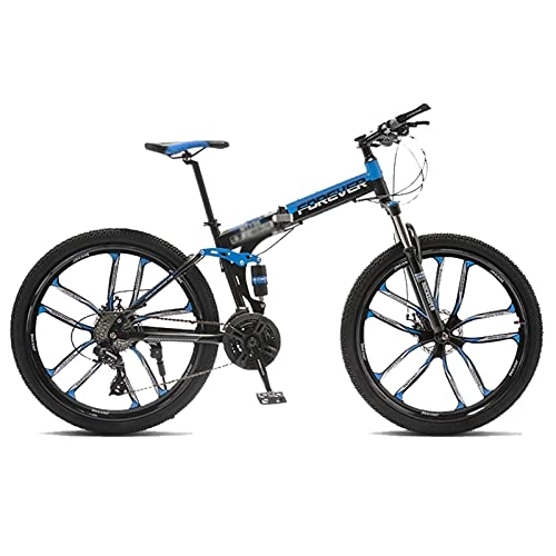 Folding Bike : Tbagem-Yjr Adult 24 Inch Folding Bikes 10 Knife Wheels Mountain Bike, 21 / 24 / 27 / 30 Speed High Carbon Steel Frame Safety Dual Disc Brakes System Color:A-B (Color : A, Speed : 24speed)