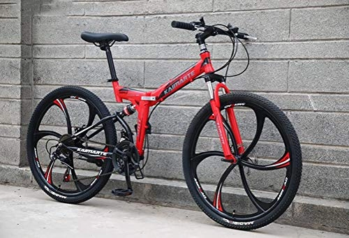 Folding Bike : Tbagem-Yjr Bike Adult 26 Inch Off-road Damping Mountain Bicycle, City Road Bicycle 21 Speed (Color : Red)