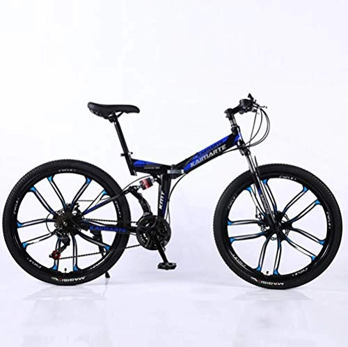 Folding Bike : Tbagem-Yjr Folding Mountain Bike 26 Inch Wheel, Carbon Steel City Road Bicycle 21 Speed For Adults (Color : Black blue)