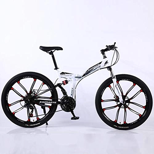 Folding Bike : Tbagem-Yjr Folding Mountain Bike 26 Inch Wheel, Carbon Steel City Road Bicycle 21 Speed For Adults (Color : White)
