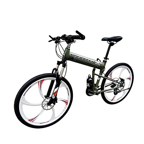 Folding Bike : Tbagem-Yjr Folding Mountain Bike 27.5 Inch Wheels Variable Speed Dual Disc Brake Bicycle 27 / 30 Speeds Mountain Trail Bike ArmyGreen (Size : 30speed)